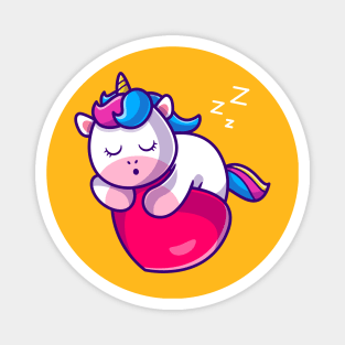 Cute Unicorn Sleeping On Heart Love Cartoon Magnet